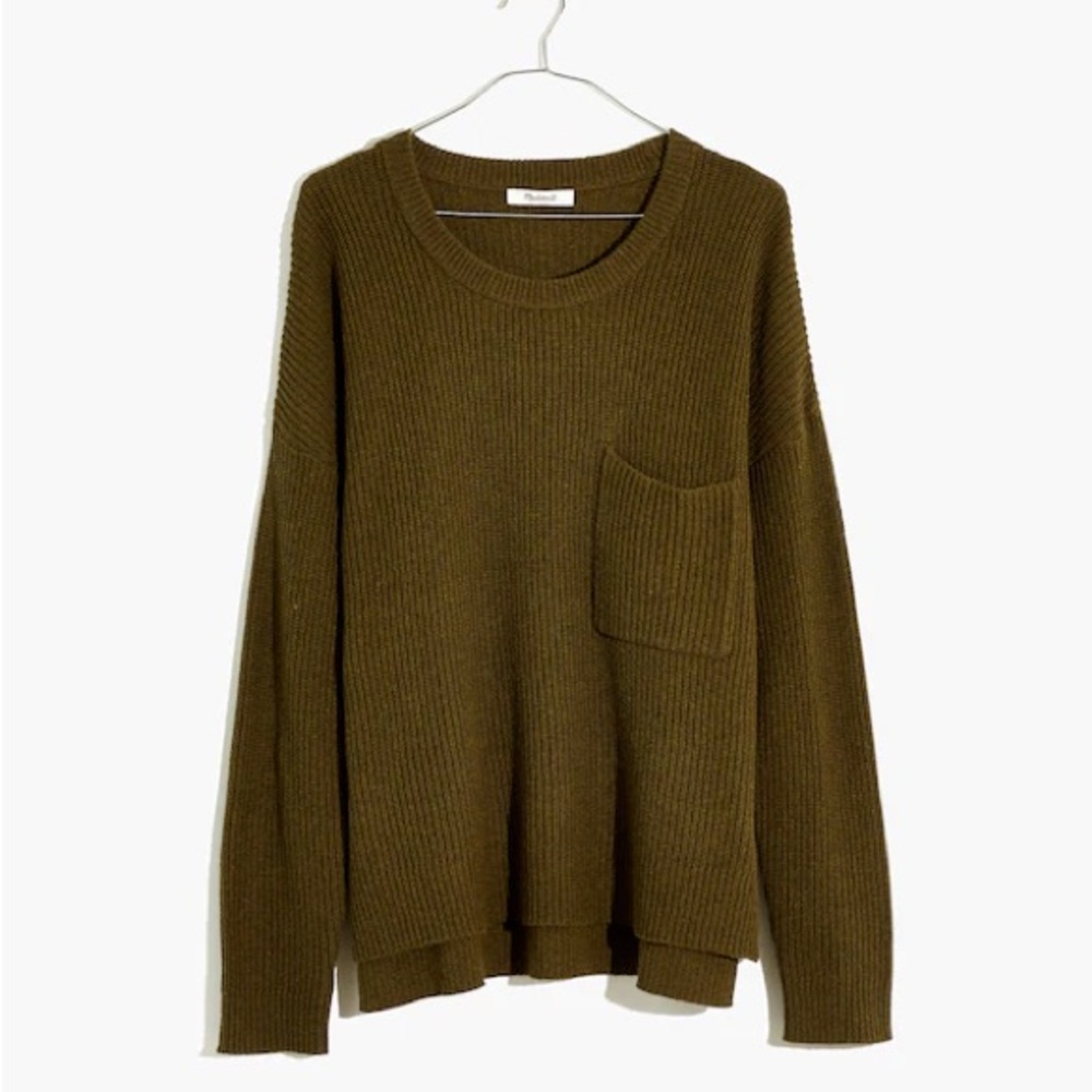 Madewell Ribbed Thompson Pocket Pullover in Heather Elm